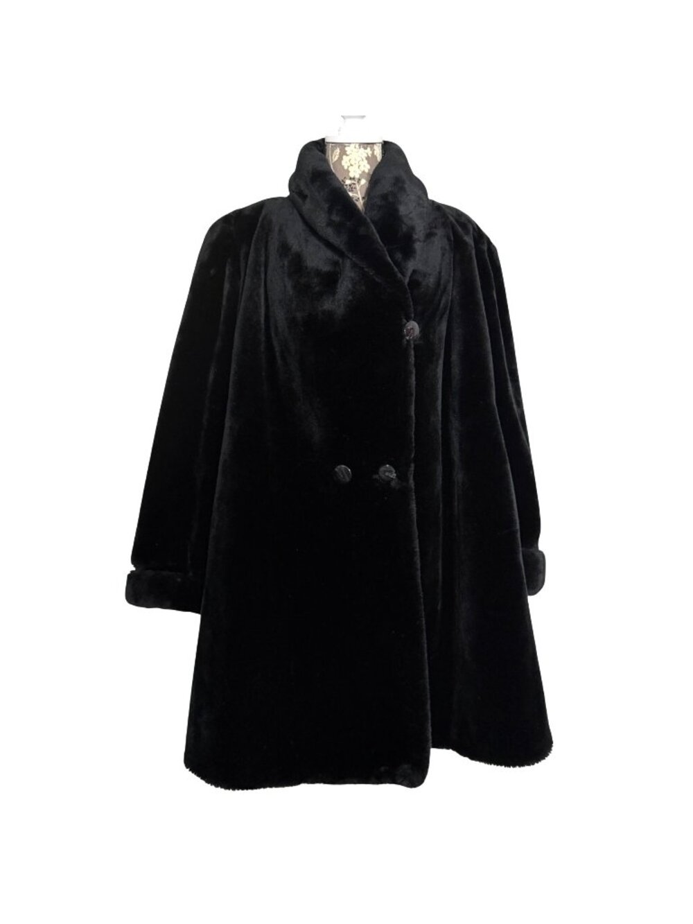 Fabulous Furs Black Faux Mink Fur Swing Pea Coat Womens M Made In USA
